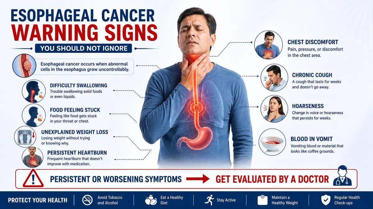 Esophageal cancer warning signs including difficulty swallowing weight loss and blood in vomit